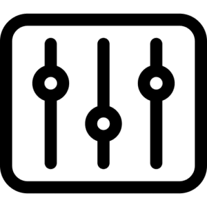 Three vertical sliders inside a rounded rectangle, representing a DJ mixer or audio control panel.