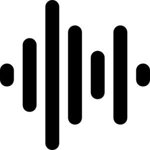 Black soundwave icon with vertical bars of varying heights on a transparent background.