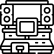 Studio mixing console with speakers and a screen, illustrated in a simple black outline style.