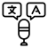 A microphone with speech bubbles showing translation symbols.